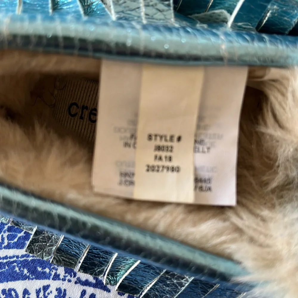 Crewcuts blue metallic moccasin faux fur lining size K9